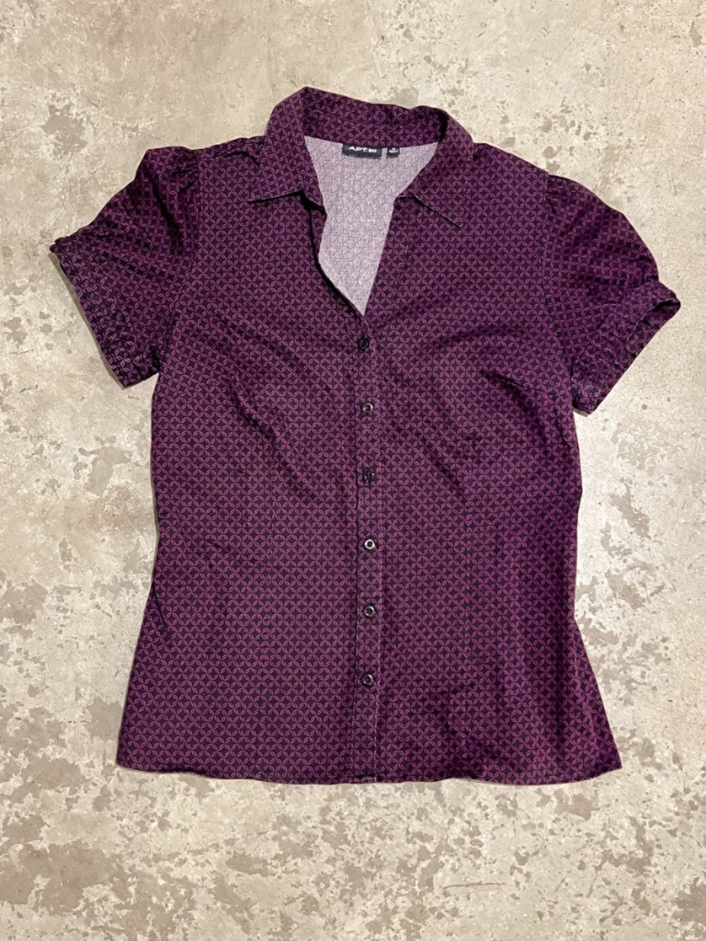 APT9 Eggplant Purple/Black Linked Circle Lattice Button-Up Business Casual Top